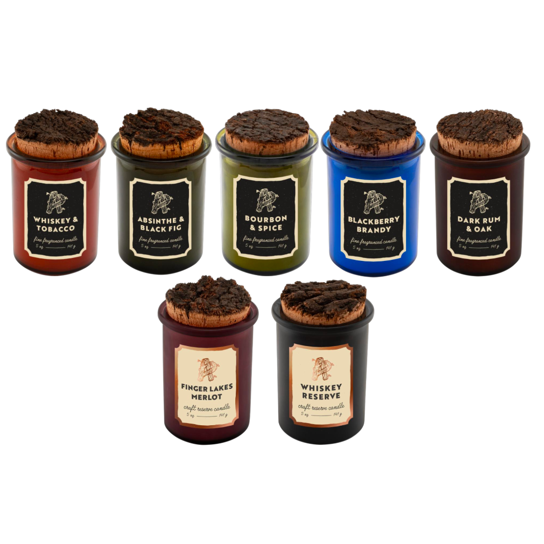 Whiskey & Bourbon Soy Candles Set-7 Spirits-Inspired Scents, 35 Hr Burn