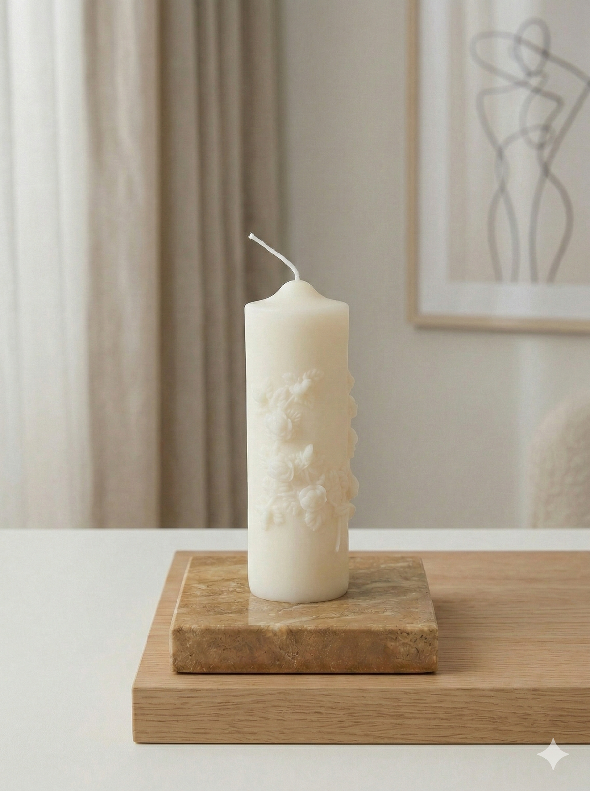 Floral Pillar Candle — Sculptural Soy Wax, Botanical Design, Handmade in USA