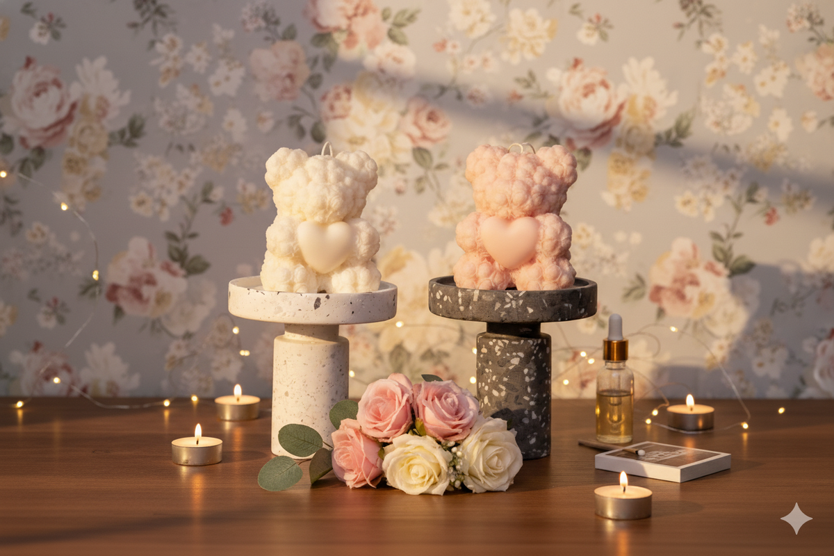 Rose Bear Candle | Sculptural Soy Wax Gift