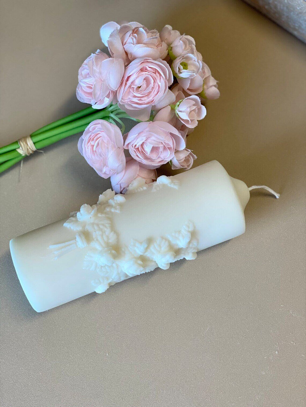 Floral Pillar Candle — Sculptural Soy Wax, Botanical Design, Handmade in USA