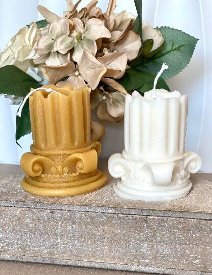 Romano Pillar Sculpture Candle – Hand-Poured Soy Wax | Ivory & Brown